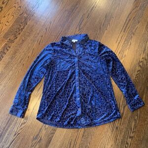 Womens Sz M Sheer Burnout‎ Velvet Royal Blue Cheetah Whimsigoth Fairy Grunge EUC